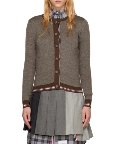 Thom Browne Crew Neck Wool Cardigan In Brown