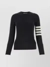 THOM BROWNE CREW NECK WOOL SWEATER WITH STRIPED SLEEVES