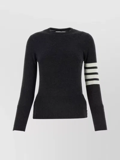 THOM BROWNE CREW NECK WOOL SWEATER WITH STRIPED SLEEVES