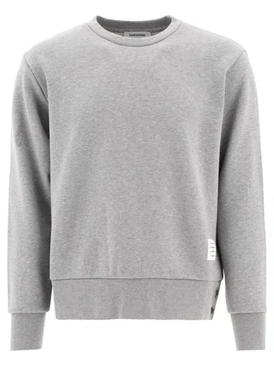Thom Browne Crewneck Pullover With Center-back Stripe Detail In Gray