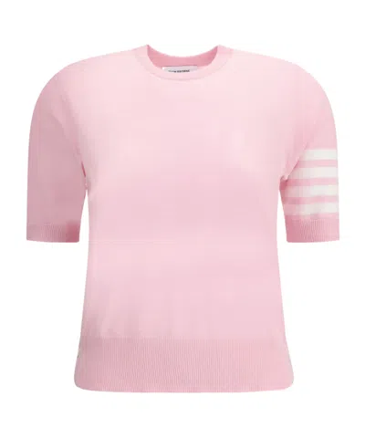 Thom Browne Crew Neck Striped Sleeve Tank Top In Pink