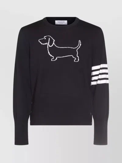 Thom Browne Crewneck Sweater With Dog Motif And Striped Sleeve