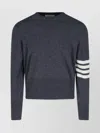 Thom Browne Crewneck Sweater With Ribbed Cuffs And Striped Sleeve
