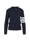 Thom Browne Crewneck Sweater With Signature '4-bar' Detail In Blue