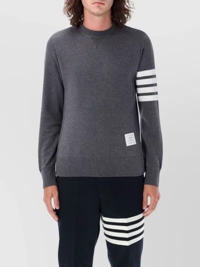 Thom Browne Crewneck Sweater With Striped Sleeve Detail In Grey