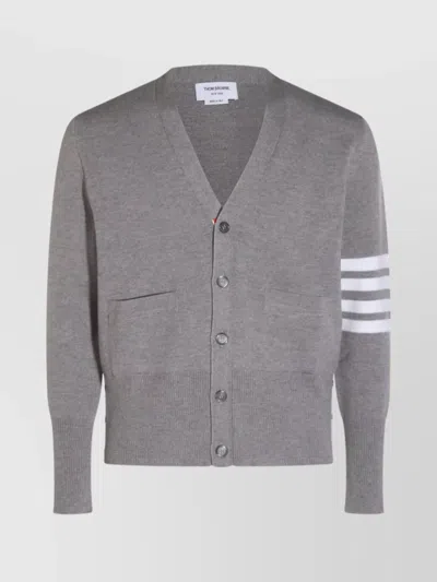 Thom Browne Crewneck Sweater With Striped Sleeve Detail In Gray