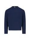 Thom Browne Crewneck Sweater With Tricolor Band In Blue