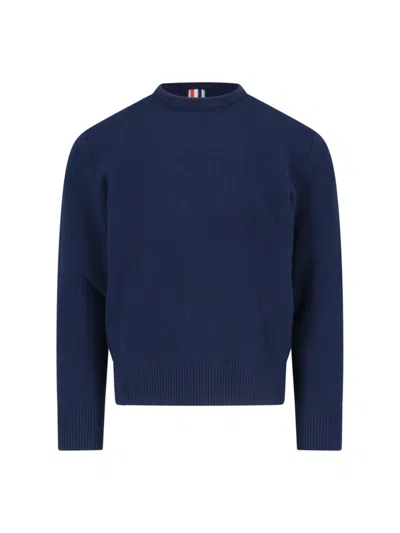 Thom Browne Crewneck Sweater With Tricolor Band In Blue
