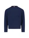 Thom Browne Crewneck Sweater With Tricolor Band In Blue