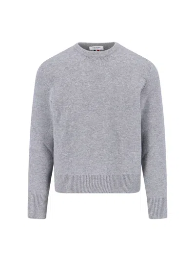 THOM BROWNE CREWNECK SWEATER WITH TRICOLOR BAND