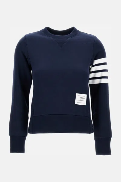 Thom Browne Navy Blue Engineered 4-bar Sweatshirt With Ribbed Details In Multi