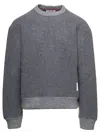 Thom Browne Crewneck Sweatshirt W/ Cb Rwb Stripe In Wool Fleece In Light Grey