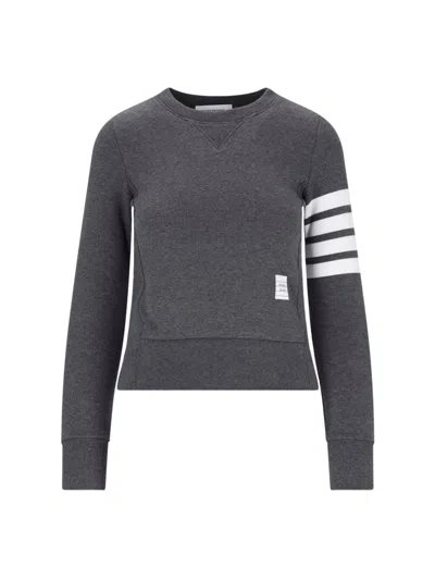 Thom Browne Crewneck Sweatshirt With Iconic Stripes And Tricolor Tab In Gray