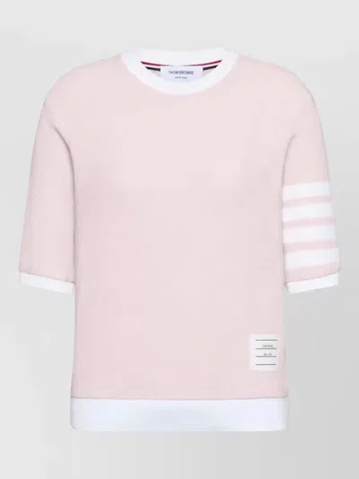Thom Browne Crewneck T-shirt Textured Pique Stripe Detail In Pink