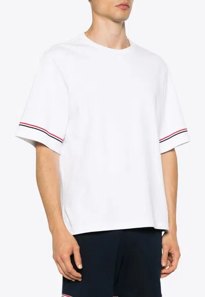 THOM BROWNE CREWNECK T-SHIRT WITH SIGNATURE-STRIPE