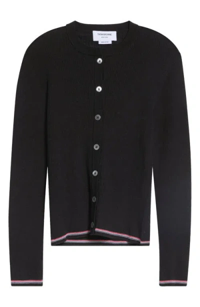 Thom Browne Crewneck Wool Cardigan In Black