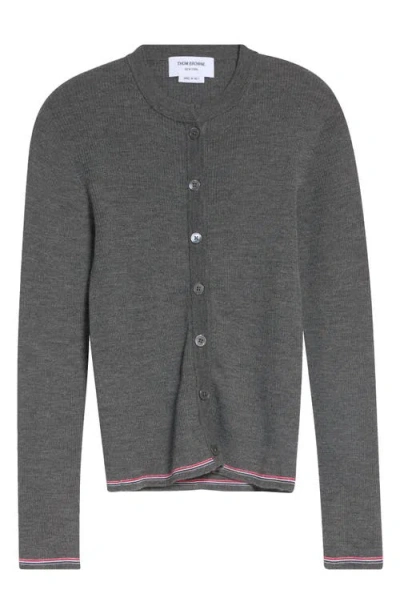 Thom Browne Crewneck Wool Cardigan In Gray