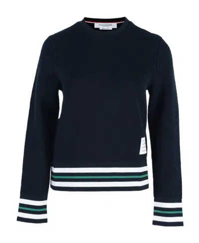 Thom Browne Cricket Stripe Trim Sweatshirt In Black