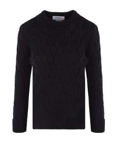 Thom Browne Crisscross Virgin-wool Cable-knit Jumper In Black