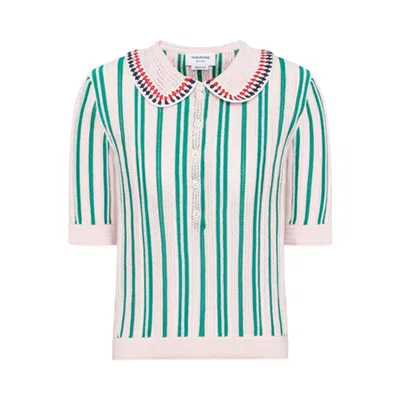 Pre-owned Thom Browne Crochet Stitch Ariegated Stripe Polo 'light Pink' | Women's Size 40