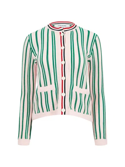 Thom Browne Crochet-stitch Striped Cardigan In Green