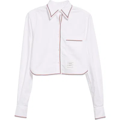 Thom Browne Crop Cotton Poplin Button-up Shirt In White