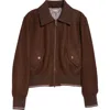 Thom Browne Crop Leather Flight Jacket In Brown