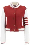 Thom Browne 4-bar Crop Varsity Jacket In Red