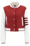 Thom Browne 4-bar Crop Varsity Jacket In Red