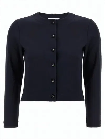 THOM BROWNE CROPPED BLACK CARDIGAN WITH BUTTON ANCHOR MOTIFS