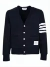 Thom Browne Cropped Blue Cardigan With Deep V-neck And Signature Stripes In Multi