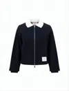 Thom Browne Cropped Blue Jacket With Contrasting White Collar And Tricolor Tab In Blue