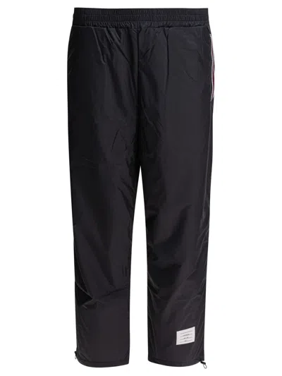Thom Browne Cropped Blue Trousers With Elastic Waistband In Black