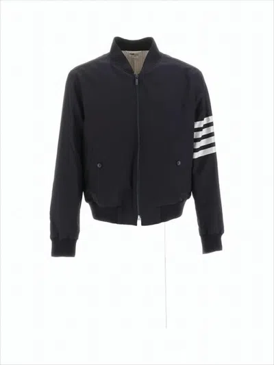 Thom Browne Cropped Bomber Jacket With Structured Finish In Black