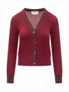 Thom Browne Cropped Burgundy Cardigan With Deep V-neckline And Ribbed Details In Burgundy