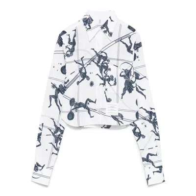 Thom Browne Cropped Button Down Point Collar Blouse Women In White