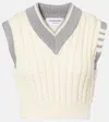 Thom Browne Classic Baby Cable Stitch Cropped V Neck Pullover In White