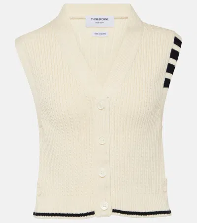 Thom Browne Cropped Cable-knit Vest In Ivory