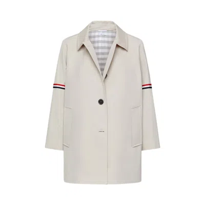 Pre-owned Thom Browne Cropped Car Coat W/ Rwb Armbands In Waterproof Cotton Twill 'khaki' | Women's Size 40