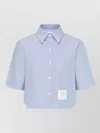 Thom Browne Cropped Cotton Shirt Boxy Fit Patch Pocket In Blue