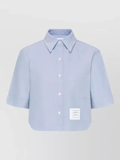THOM BROWNE CROPPED COTTON SHIRT BOXY FIT PATCH POCKET