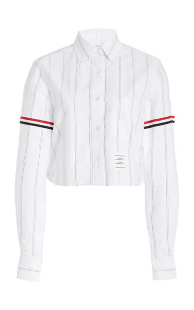 Thom Browne White Cropped Striped Shirt With Tricolor Detail In Cotton Woman