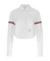 Thom Browne White Armband Cropped Round Collar Shirt In White