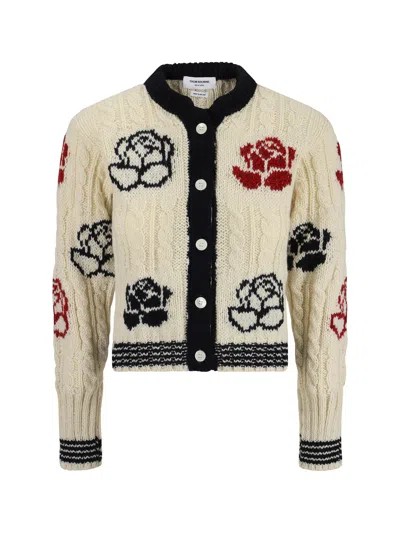 Thom Browne Off-white Donegal Cable & Rose Cropped Cardigan