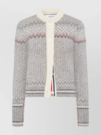 THOM BROWNE CROPPED CREW NECK CARDIGAN WITH FAIRISLE PATTERN