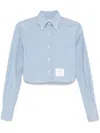 Thom Browne Cropped Denim Shirt With Contrast Stitching In Blue