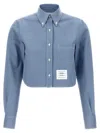 Thom Browne Cropped Denim Shirt With Contrast Stitching In Blue