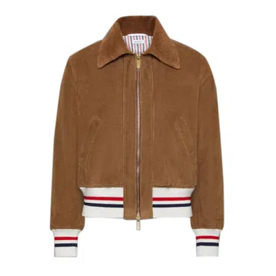 Thom Browne Cropped Flight Jacket Corduroy Texture In Brown
