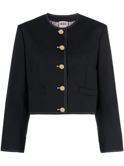 THOM BROWNE CROPPED JACKET WITH RWB DETAIL