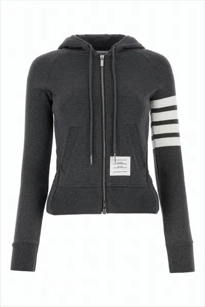 Thom Browne Cropped Jersey Knit Zip-up Hoodie In Black